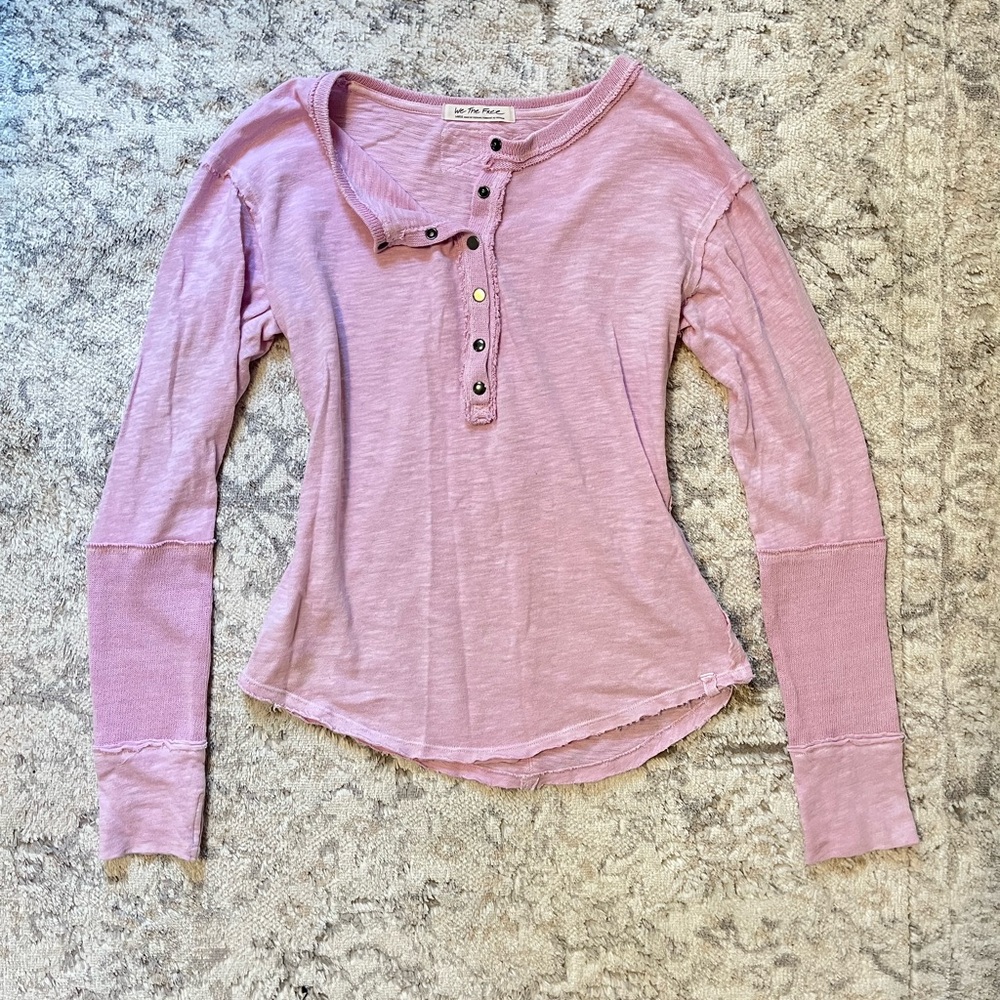 Free People pink waffle knit long sleeve